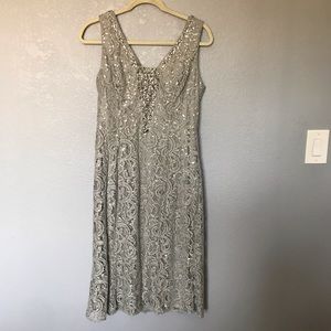 EUC Camille La Vie Grey Bedazzled Lace Dress sz 12